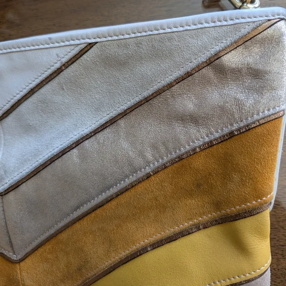 Coach Vintage Soho Limited Edition Chevron Leather Suede Hobo Bag Yellow White - Picture 9 of 14